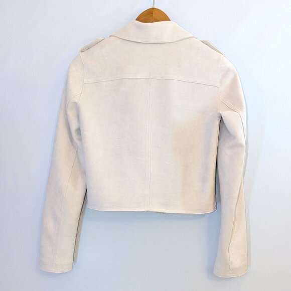 Anthropologie | Faux Leather Suede Crop Moto Jacket Pale Blush Pink | Size XS - Picture 8 of 13